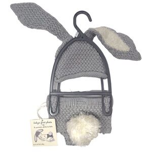 Baby’s first photo bunny ear and bunny tail outfit knit grey fluffy tail NWT